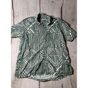 Kahala Shirt Mens XL Green Geometric Tribal Aloha Hawaiian Cotton Short Sleeve
